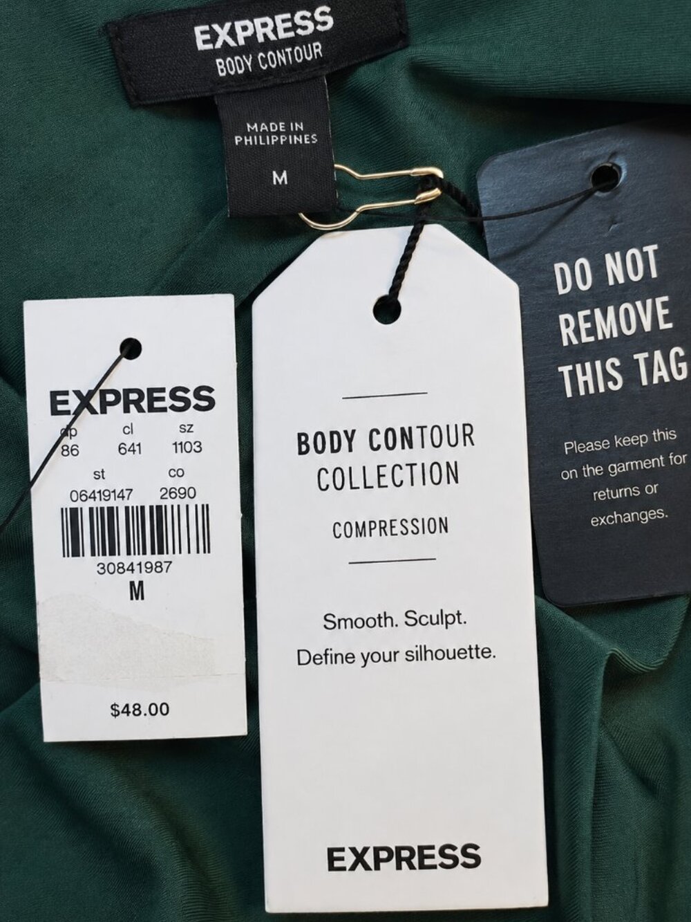 Express Body Contour Emerald Green Sculpt Ruched V Neck Bodysuit M NWT - Picture 5 of 6
